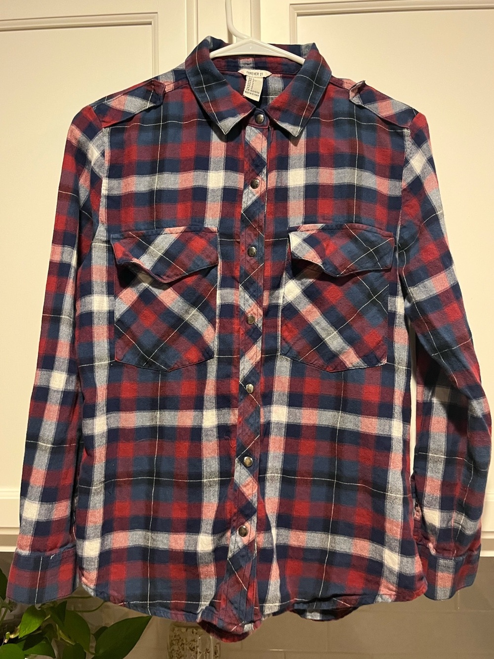 Forever 21 Red, Blue & White Plaid Button-Down Shirt